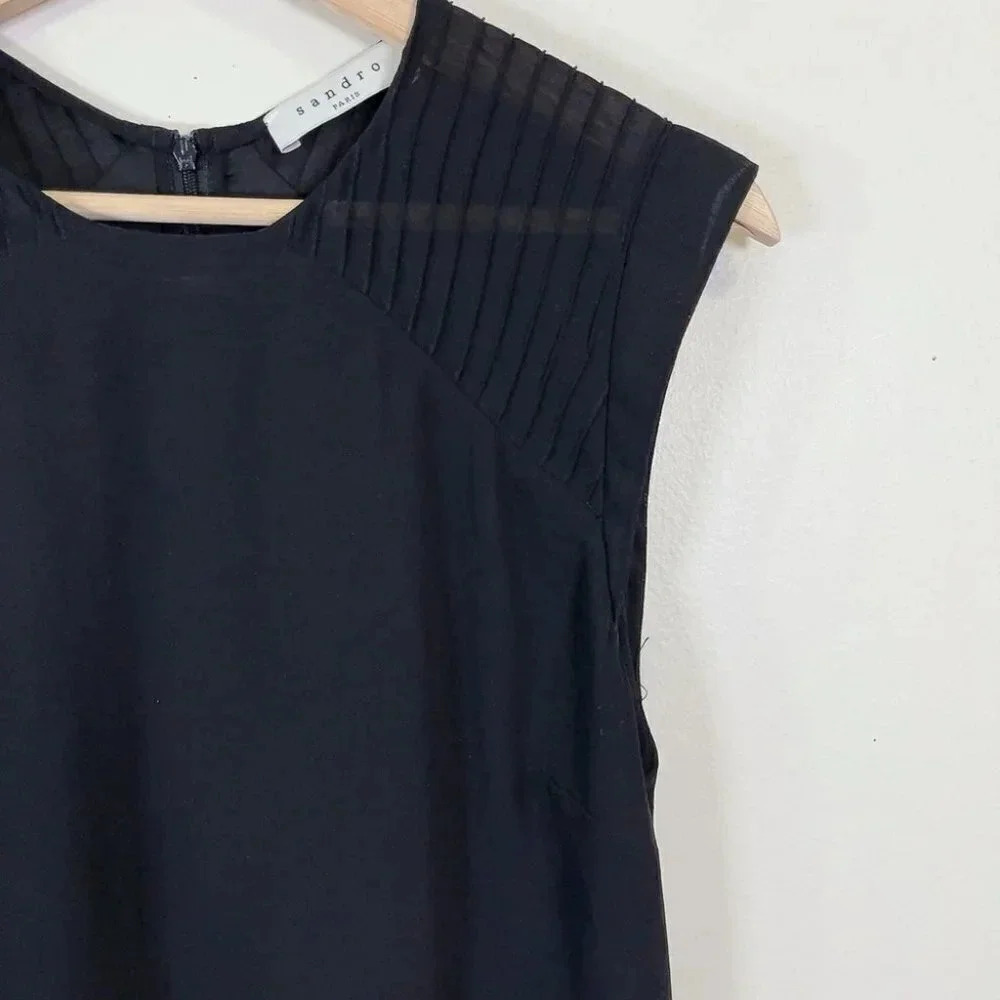 Sandro Paris Fit And Flare Gold Tone Waist Chiffon Black  Dress - Picture 8 of 16